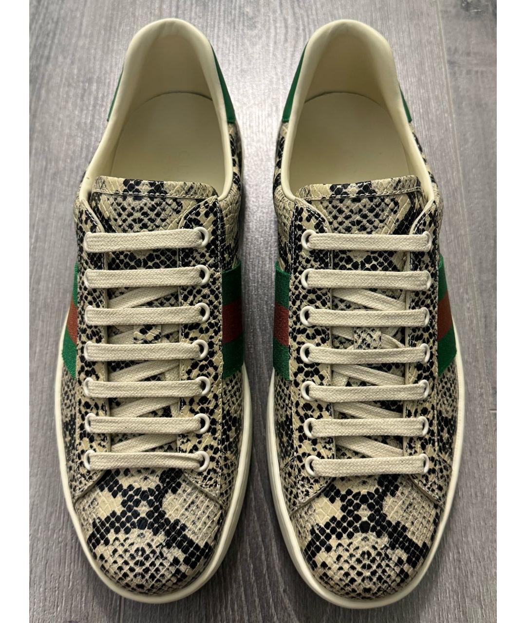 GUCCI Бежевые кожаные низкие кроссовки / кеды, фото 3
