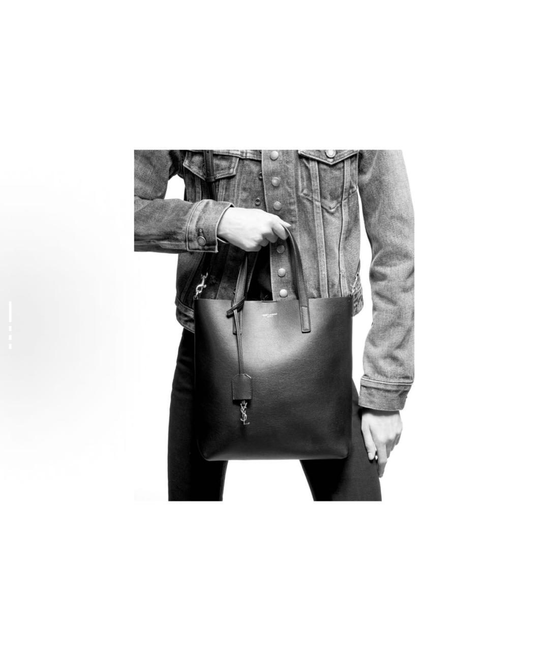 SAINT LAURENT Черная кожаная сумка тоут, фото 7