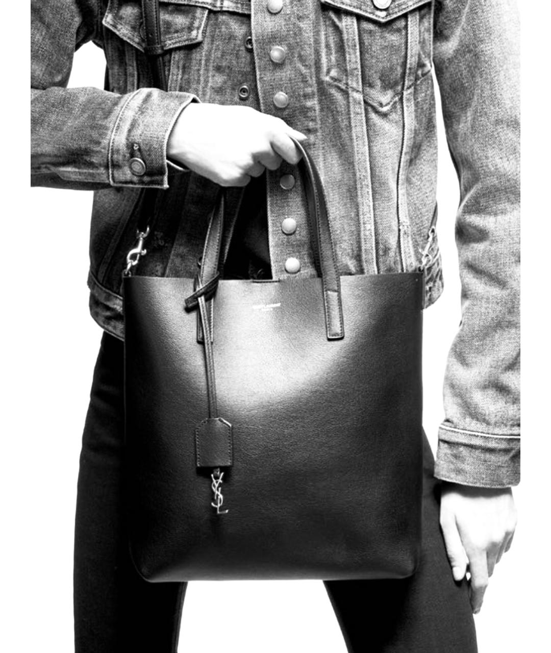 SAINT LAURENT Черная кожаная сумка тоут, фото 9