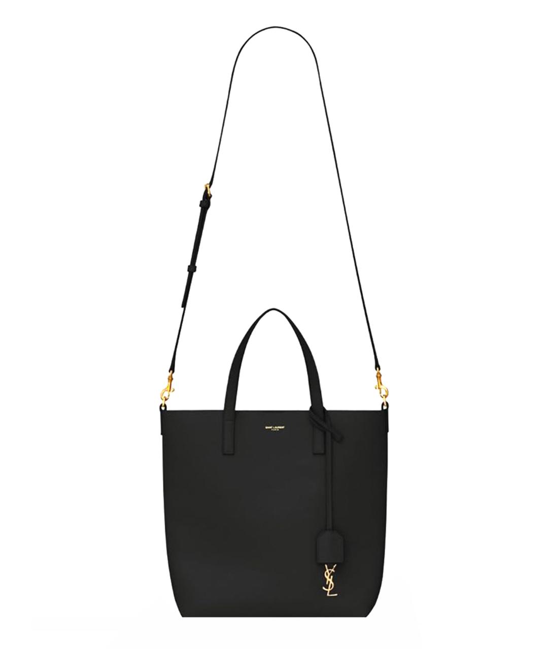 SAINT LAURENT Черная кожаная сумка тоут, фото 12