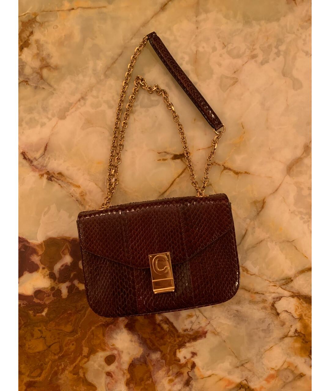 CELINE Коричневая сумка через плечо из экзотической кожи, фото 6
