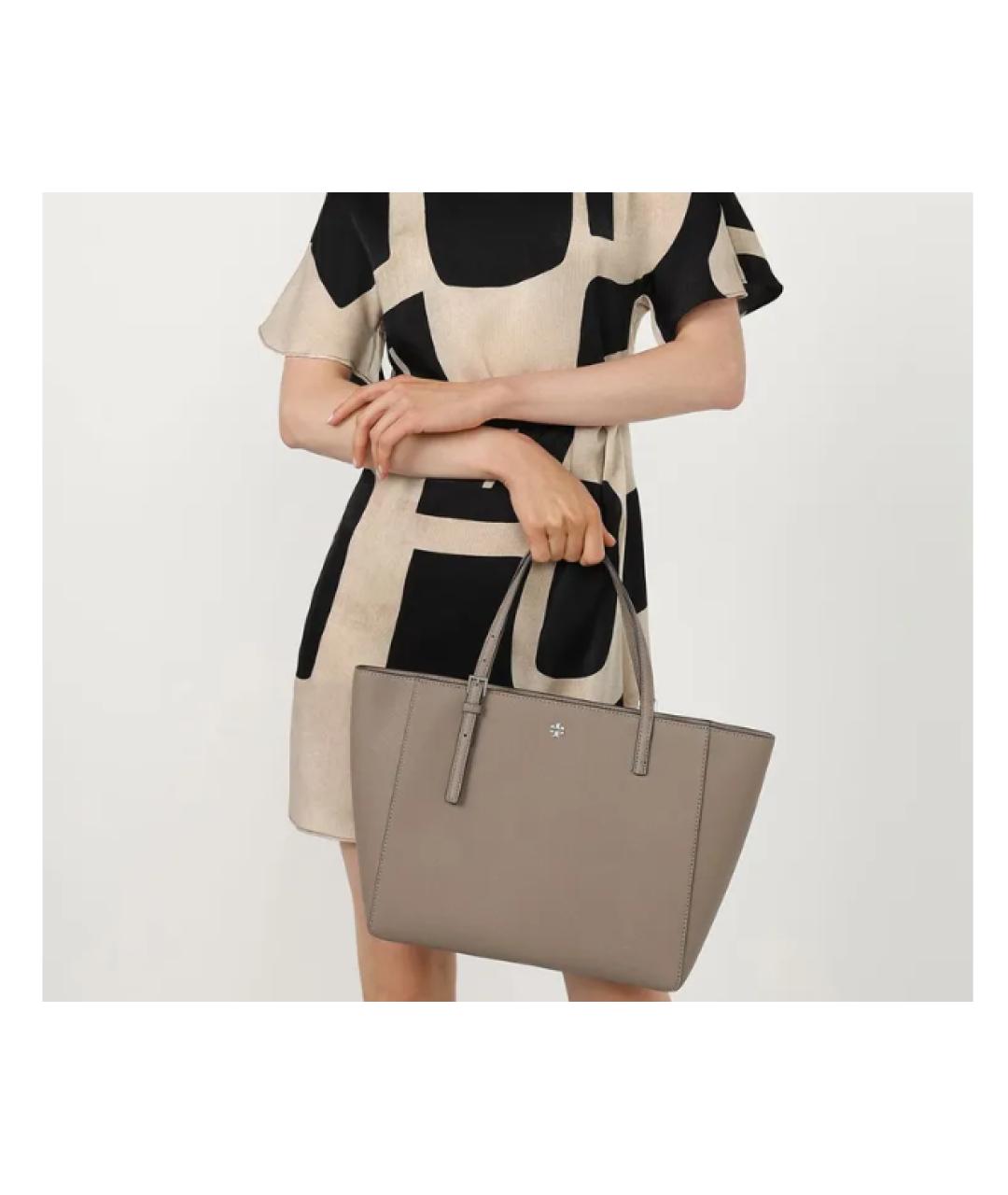TORY BURCH Серая кожаная сумка тоут, фото 3