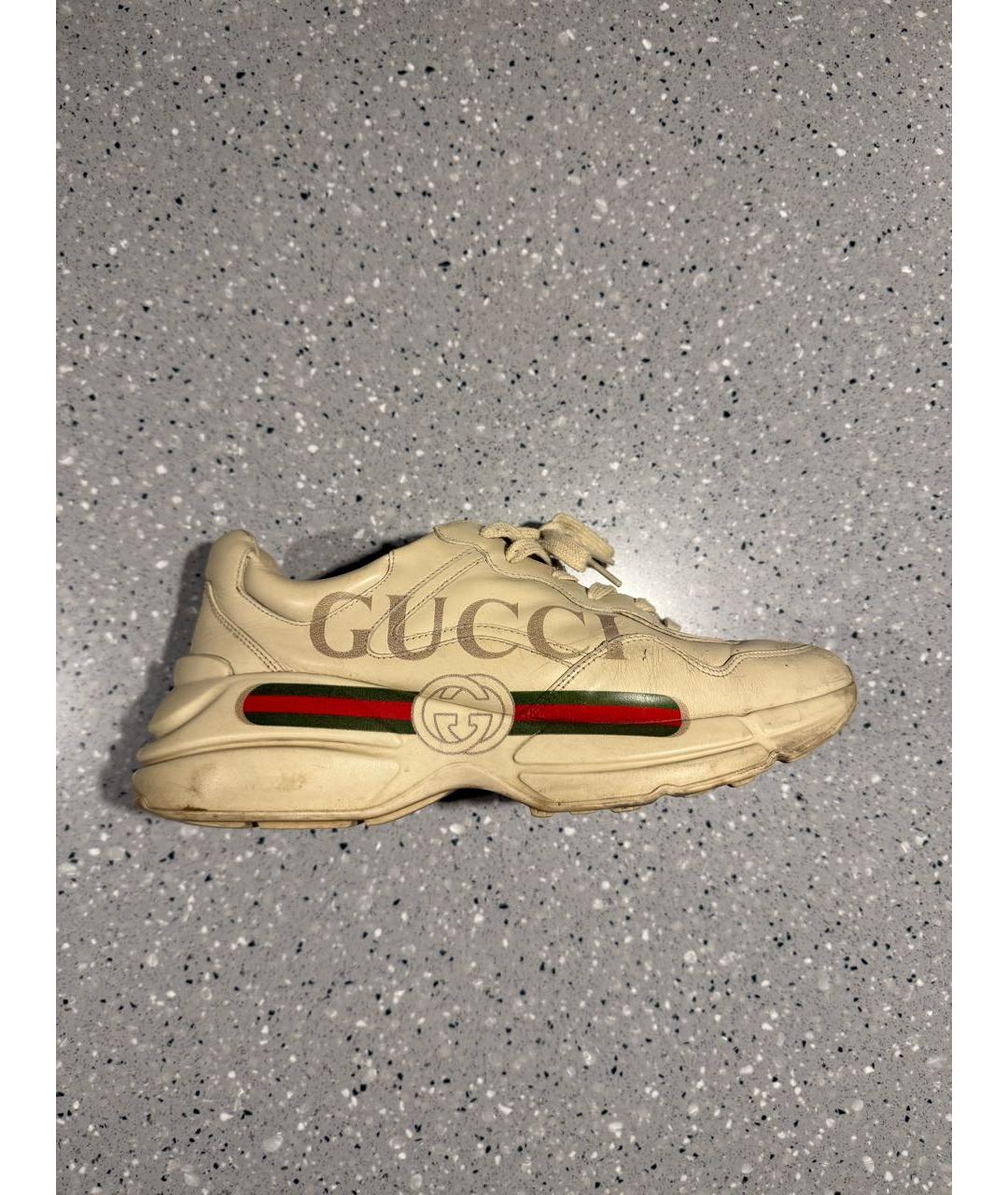GUCCI Бежевые кожаные низкие кроссовки / кеды, фото 6