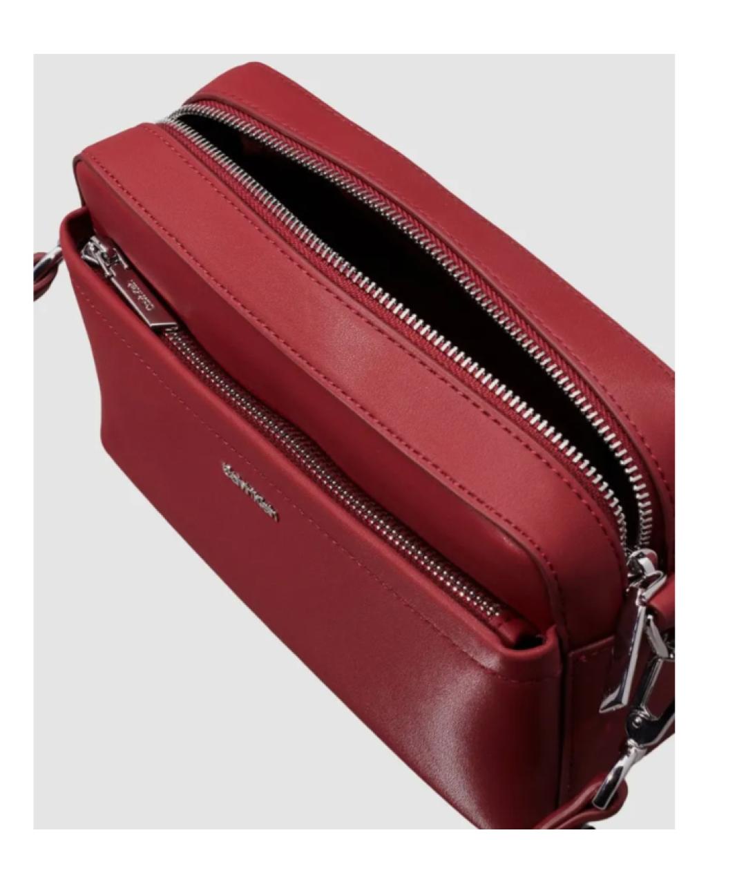 CALVIN KLEIN Бордовая кожаная сумка через плечо, фото 2