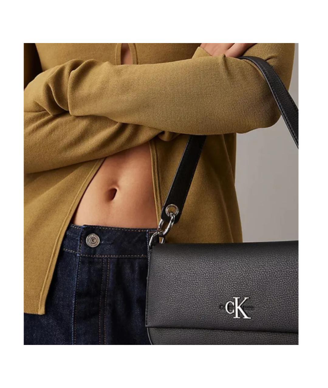 CALVIN KLEIN Черная кожаная сумка через плечо, фото 4