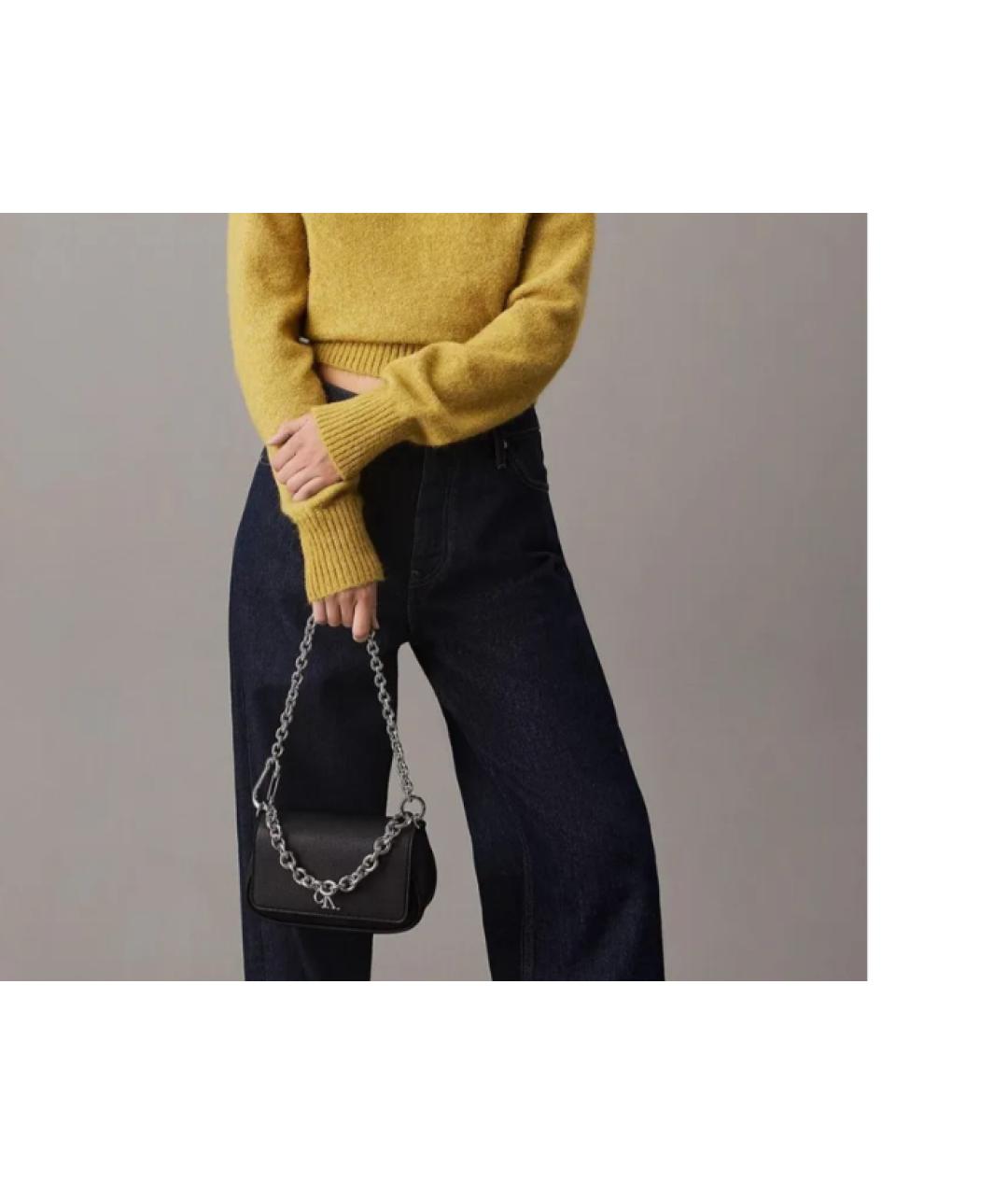 CALVIN KLEIN Черная кожаная сумка через плечо, фото 3