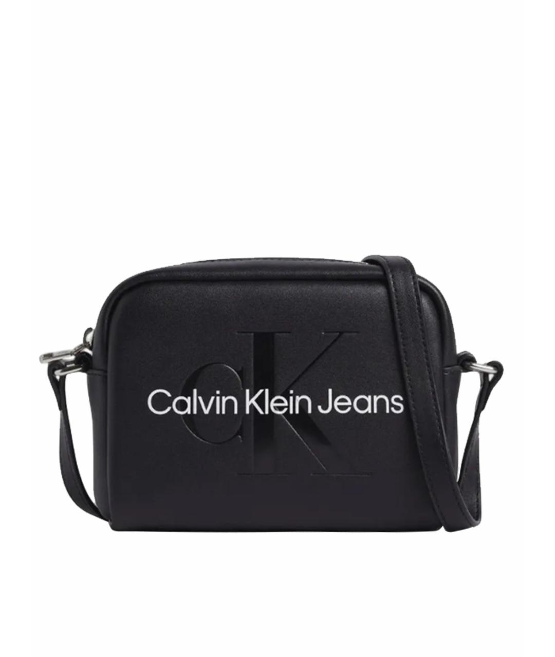 CALVIN KLEIN JEANS Черная кожаная сумка через плечо, фото 1