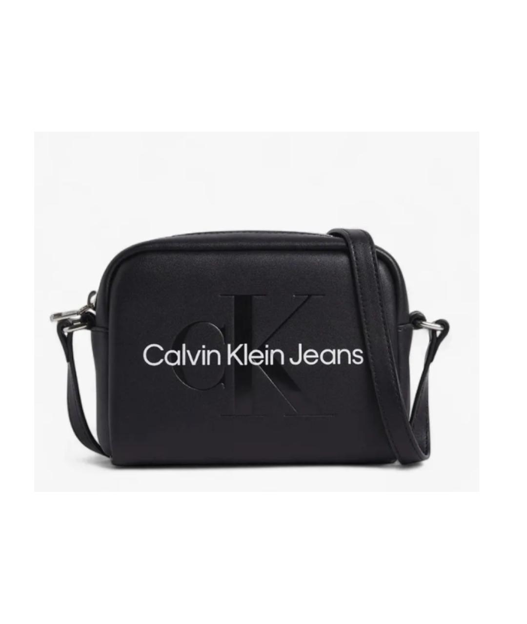 CALVIN KLEIN JEANS Черная кожаная сумка через плечо, фото 4