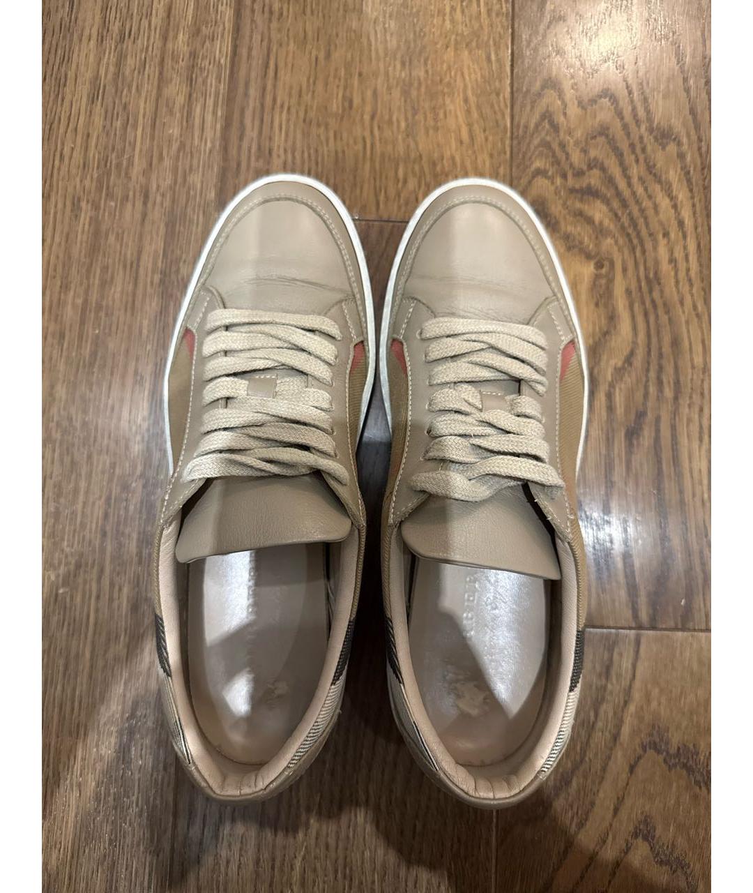 BURBERRY Бежевые кожаные кеды, фото 3