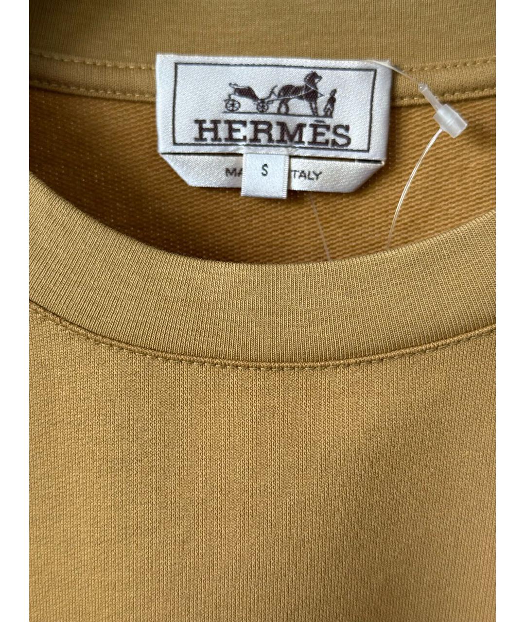 HERMES Горчичная хлопковая футболка, фото 3