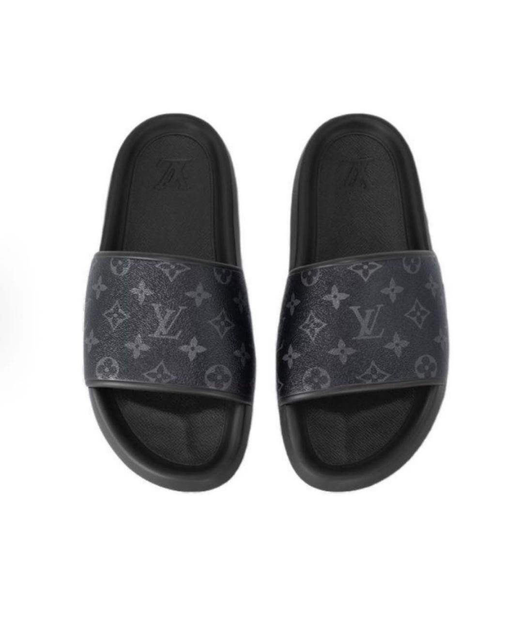 LOUIS VUITTON Черные кожаные шлепанцы, фото 3