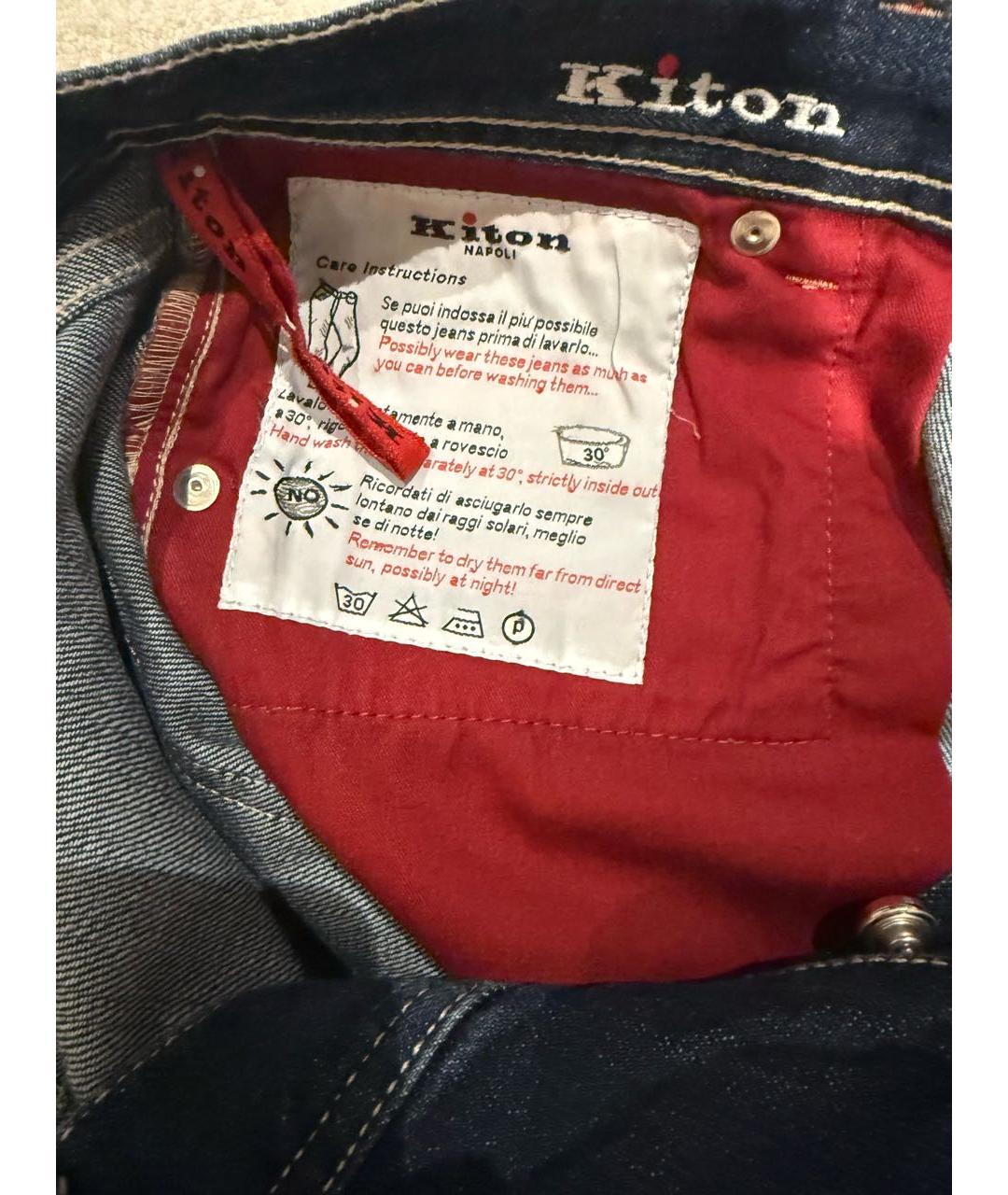 KITON Темно-синие хлопковые прямые джинсы, фото 4