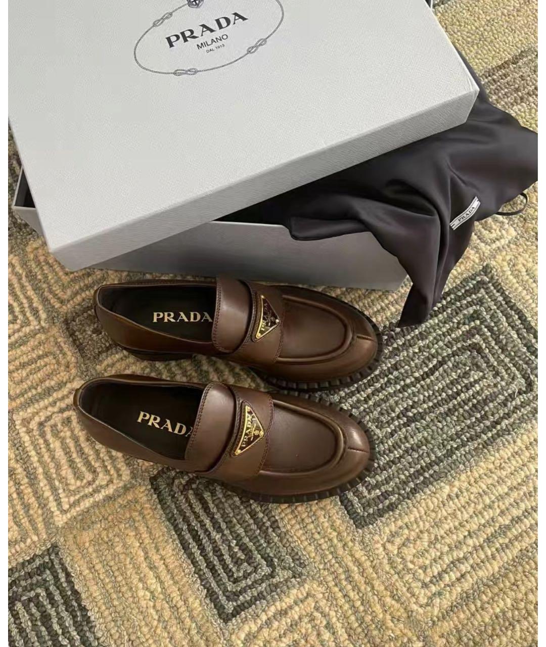 PRADA Коричневые кожаные лоферы, фото 3