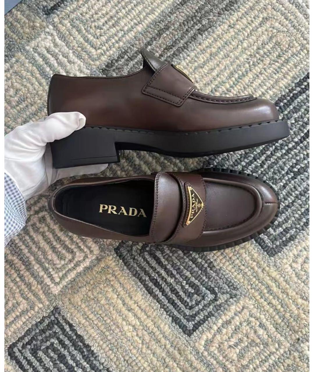 PRADA Коричневые кожаные лоферы, фото 9