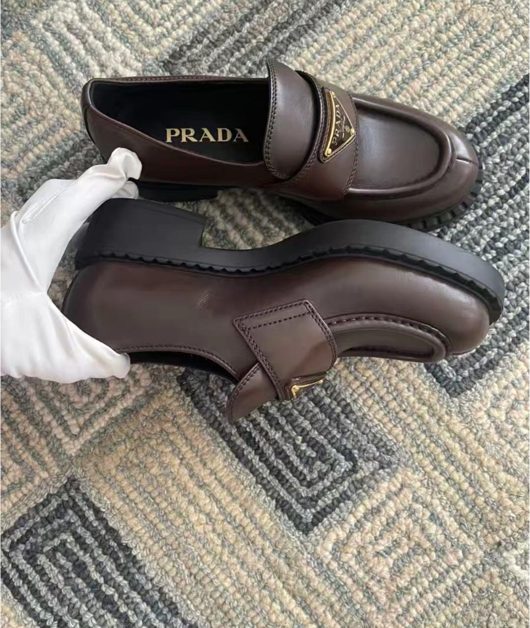 PRADA Коричневые кожаные лоферы, фото 5