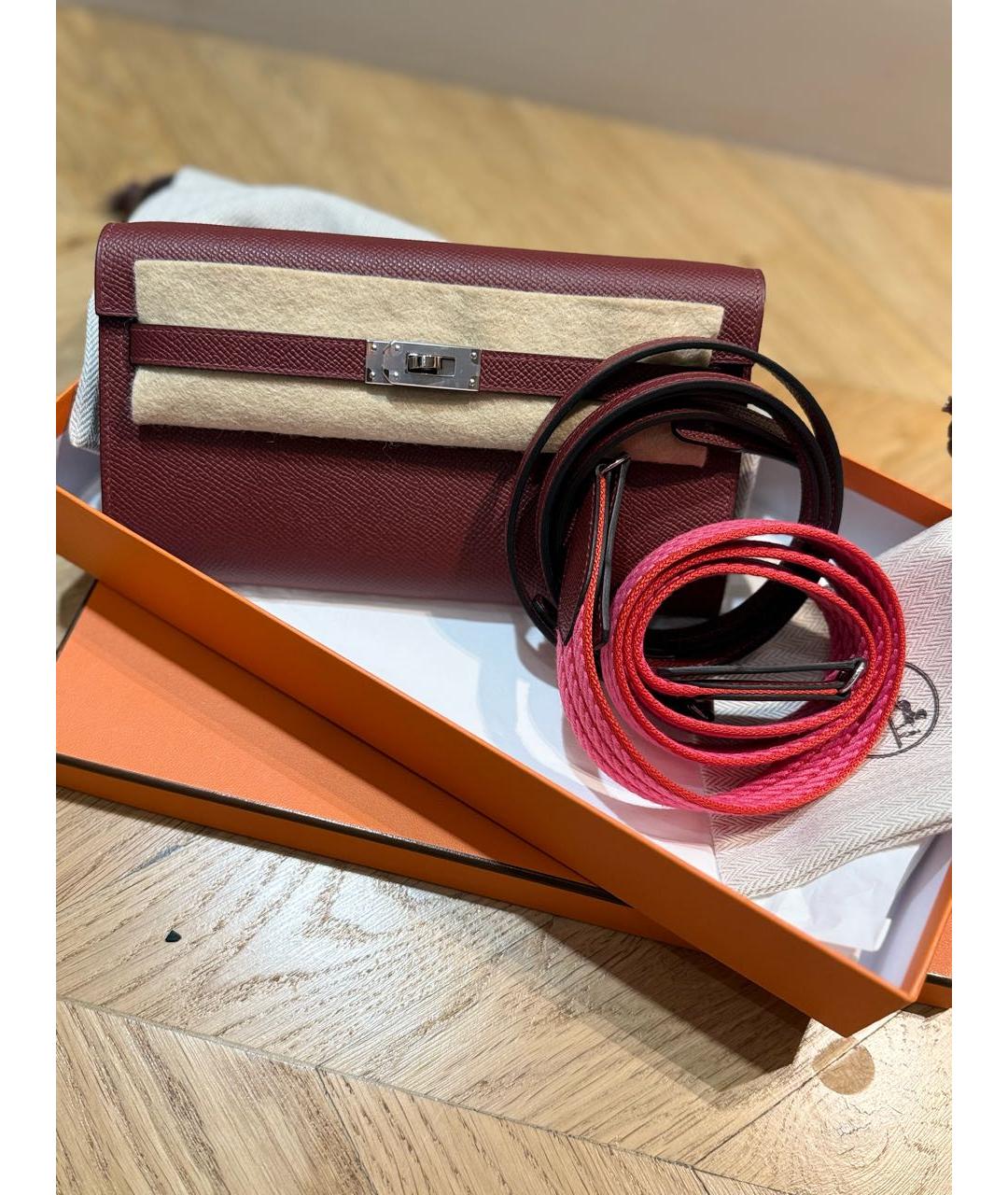 HERMES Бордовая кожаная сумка через плечо, фото 7