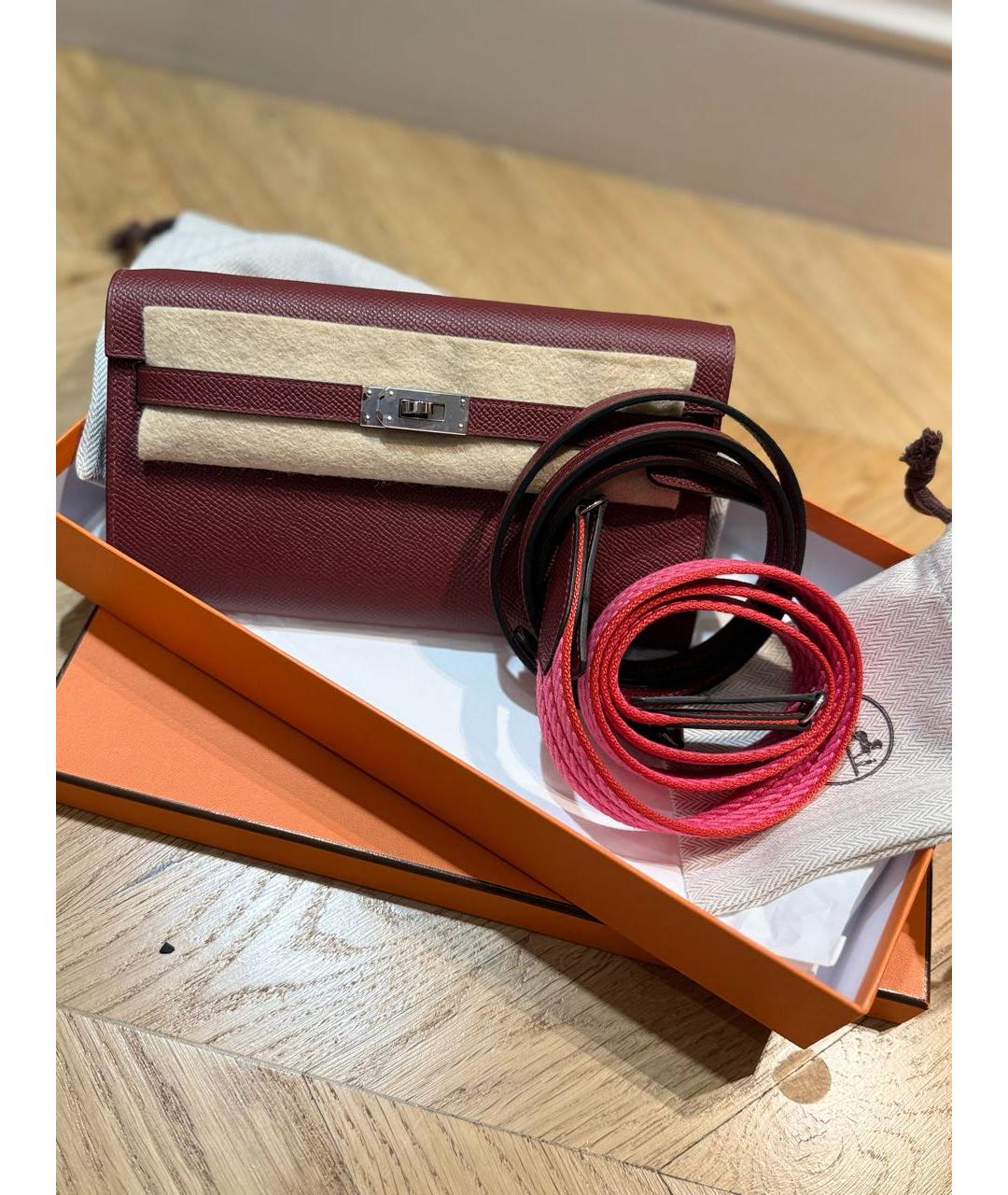 HERMES Бордовая кожаная сумка через плечо, фото 3