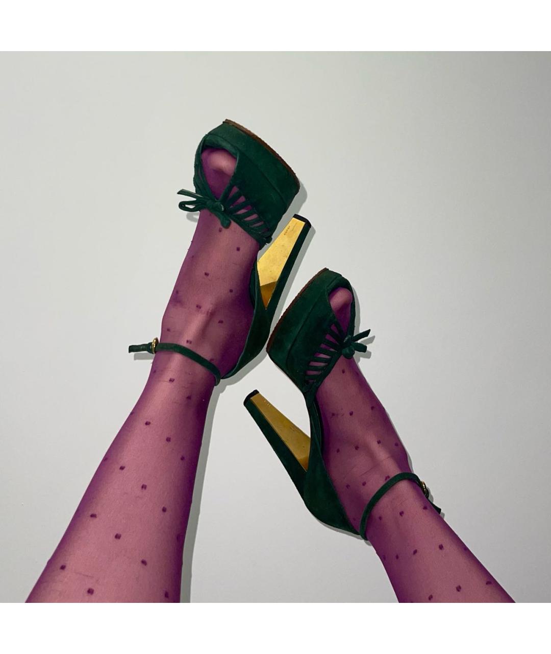 GUCCI Зеленые замшевые босоножки, фото 4