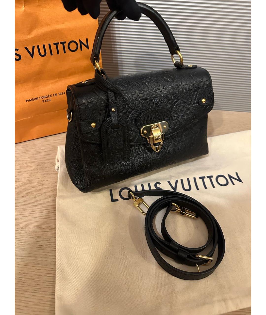 LOUIS VUITTON Черная кожаная сумка с короткими ручками, фото 2