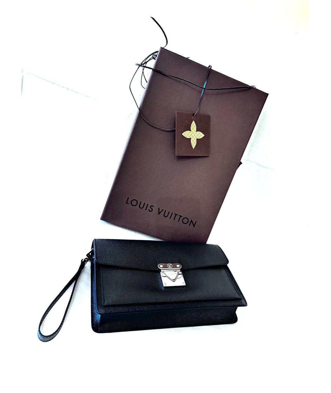 LOUIS VUITTON Черная кожаная барсетка, фото 7