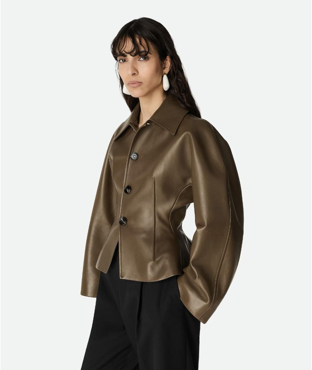 BOTTEGA VENETA Коричневая кожаная куртка, фото 3