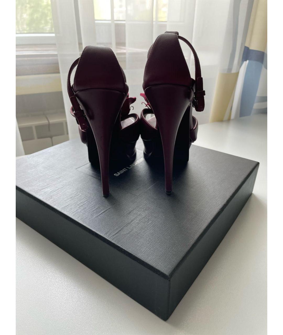 SAINT LAURENT Бордовые кожаные босоножки, фото 4