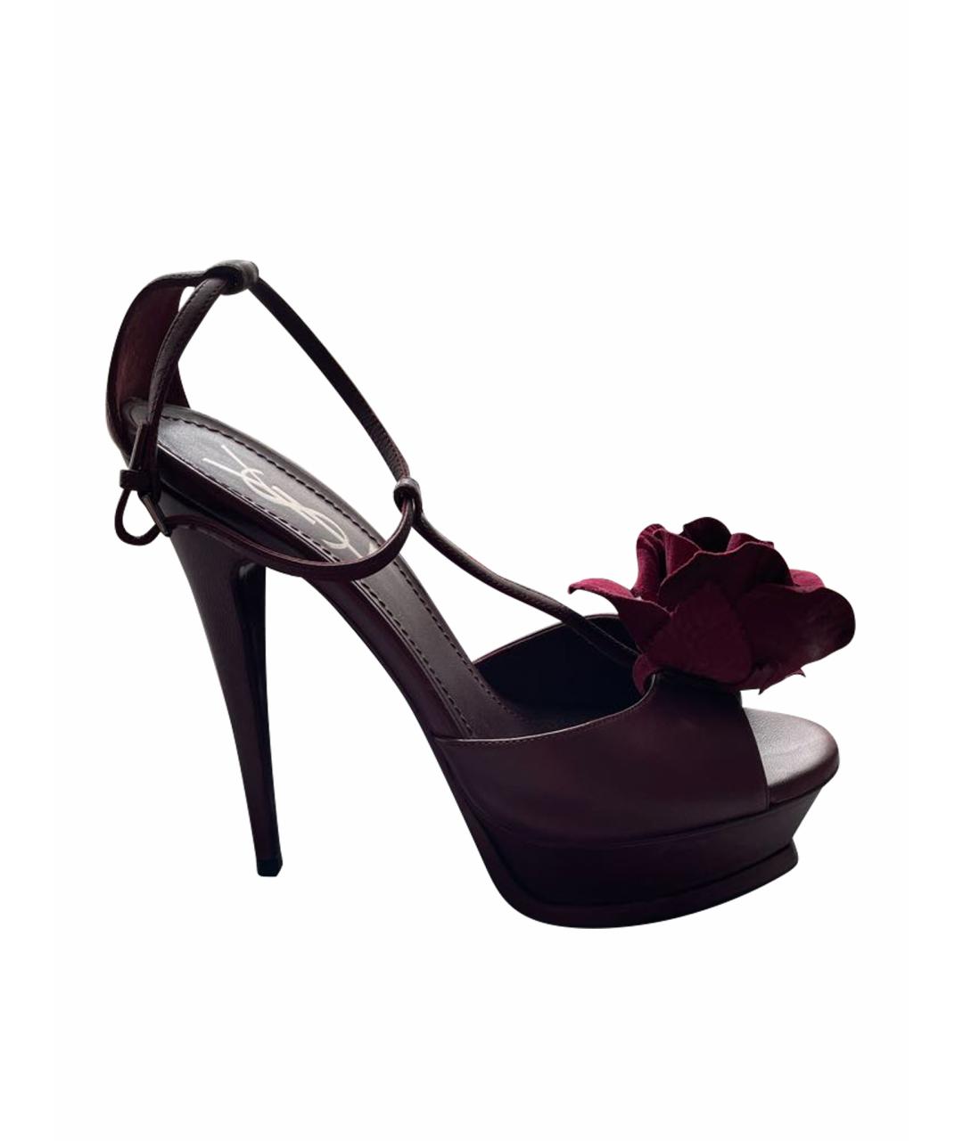 SAINT LAURENT Бордовые кожаные босоножки, фото 1