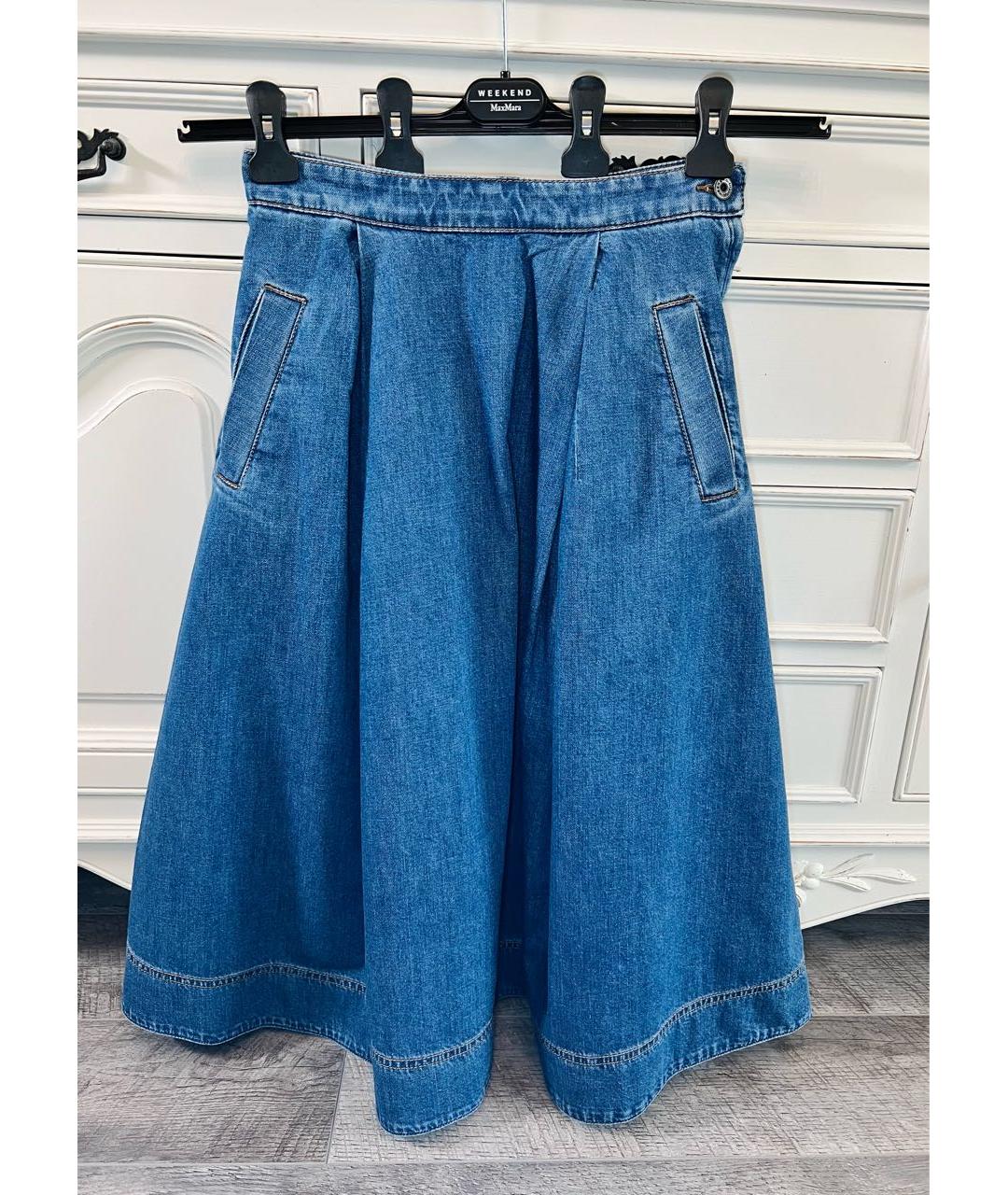 WEEKEND MAX MARA Синяя хлопковая юбка миди, фото 4