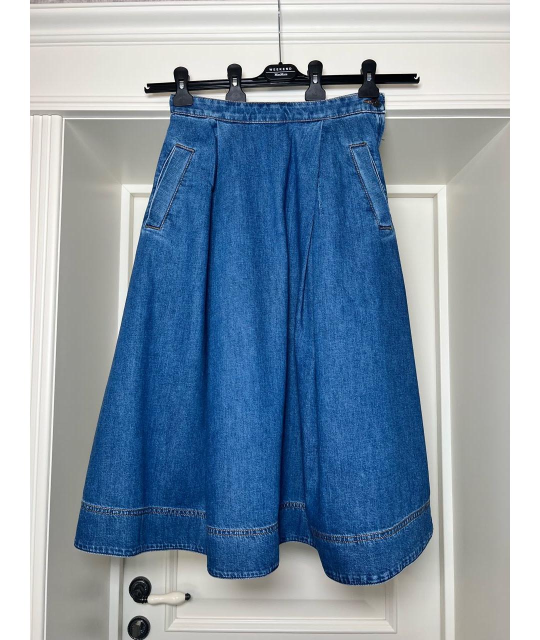 WEEKEND MAX MARA Синяя хлопковая юбка миди, фото 6