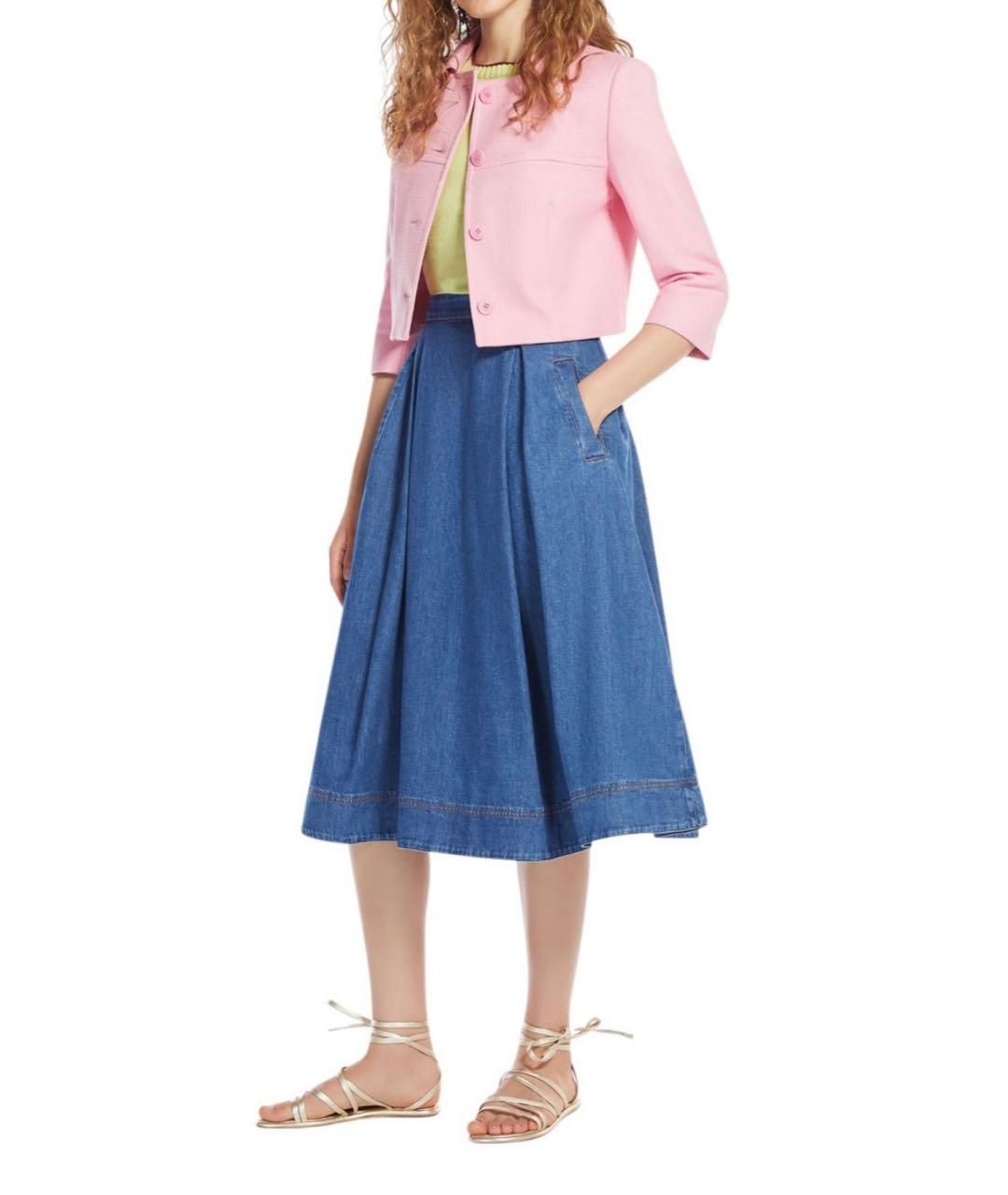WEEKEND MAX MARA Синяя хлопковая юбка миди, фото 7