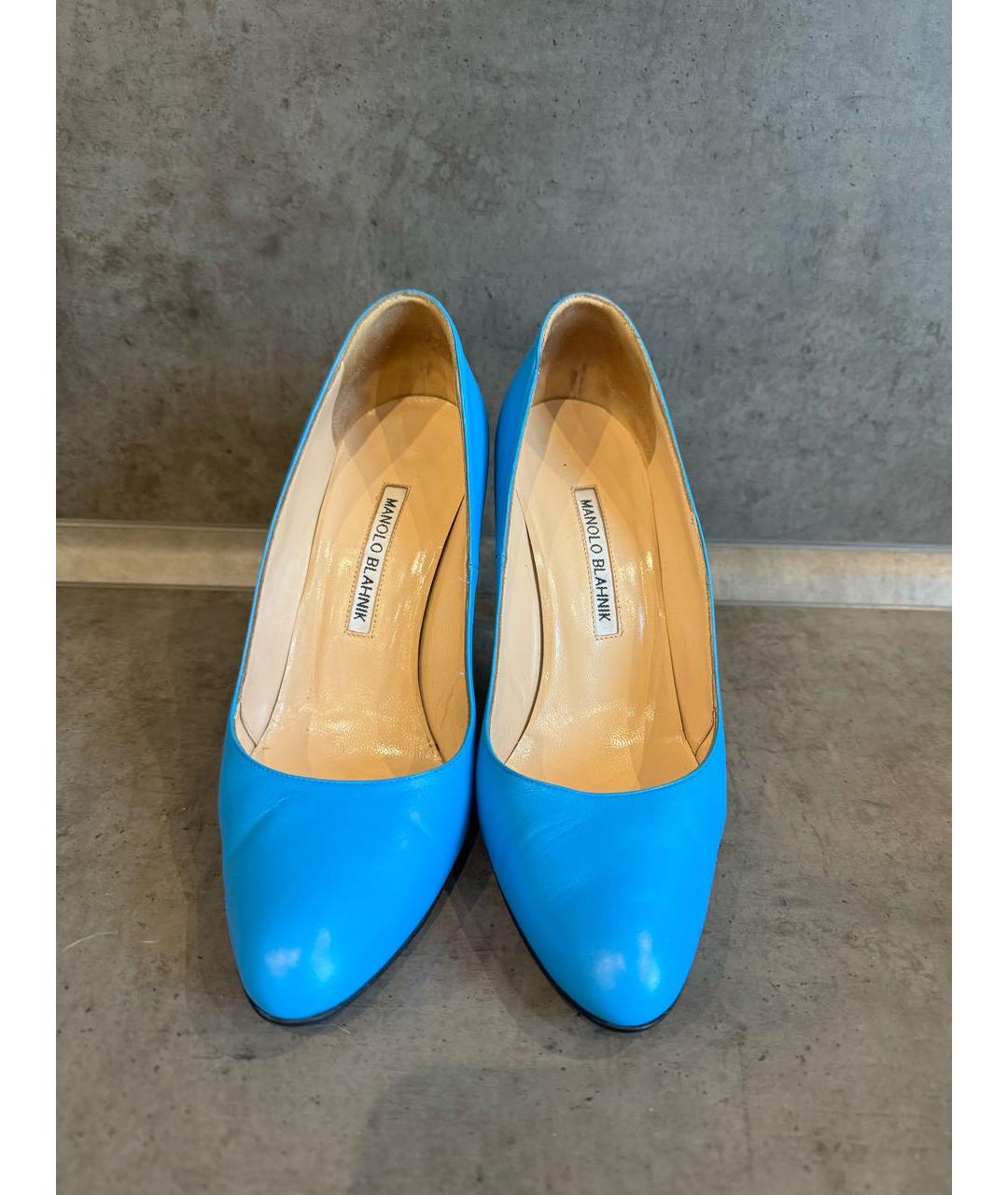 MANOLO BLAHNIK Голубые кожаные туфли, фото 2