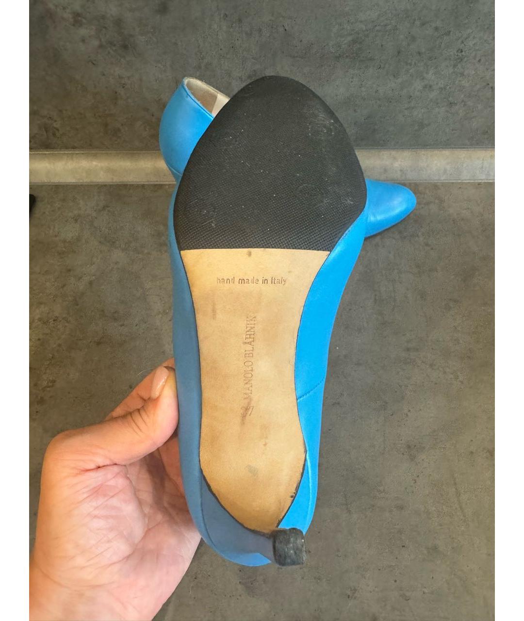 MANOLO BLAHNIK Голубые кожаные туфли, фото 5