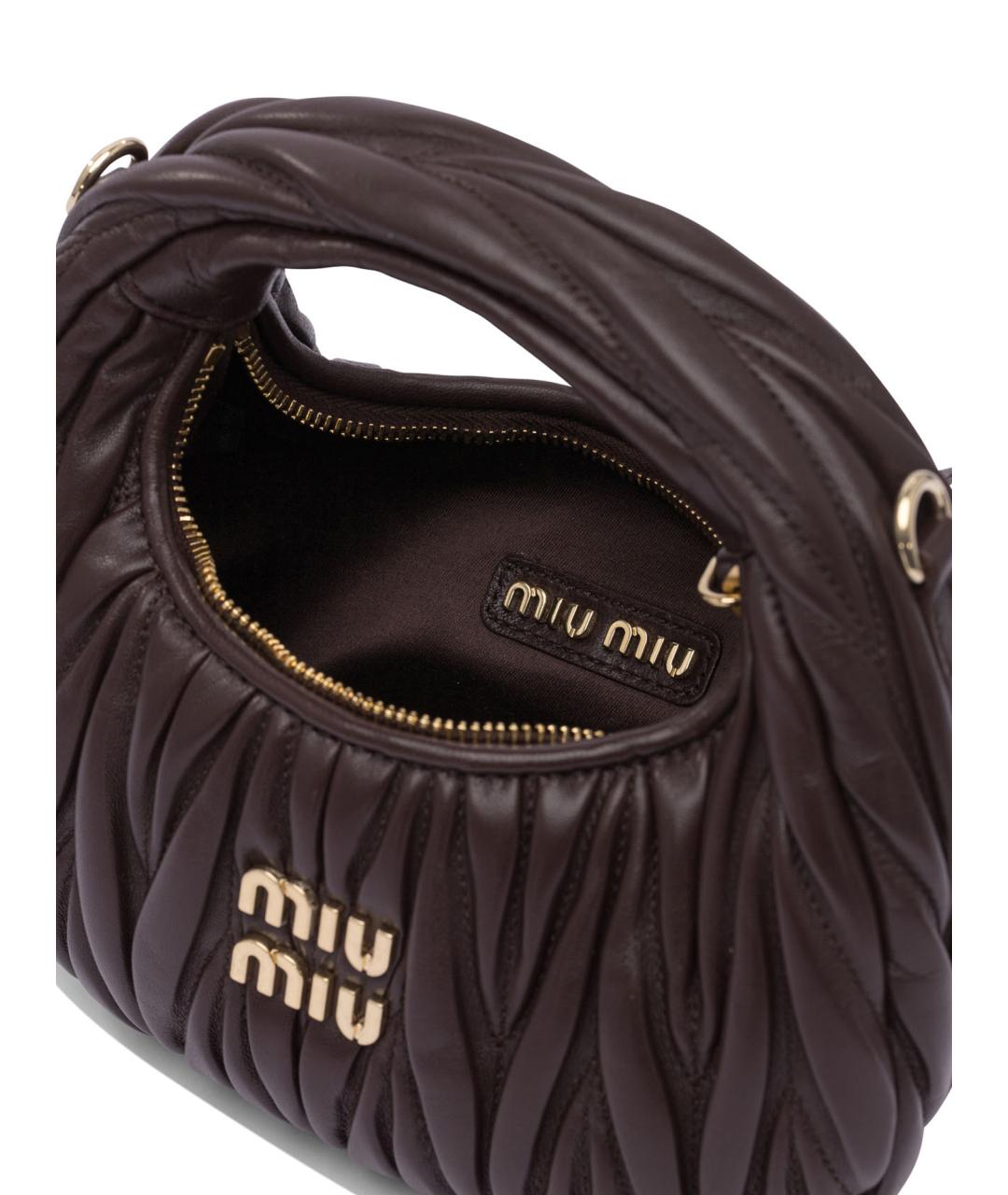 MIU MIU Коричневая кожаная сумка с короткими ручками, фото 5