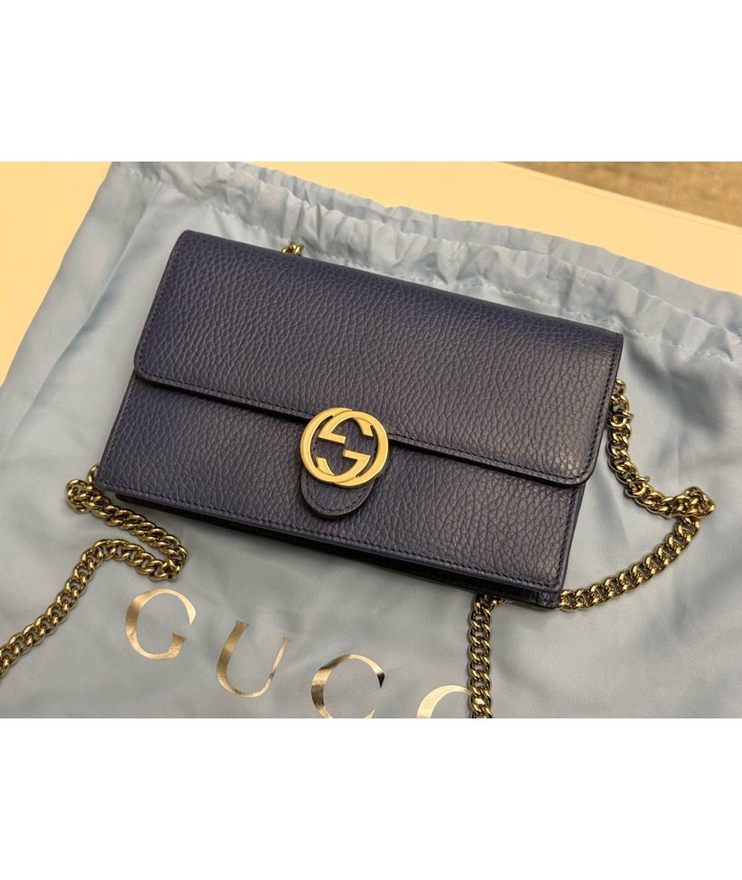GUCCI Голубая кожаная сумка через плечо, фото 3