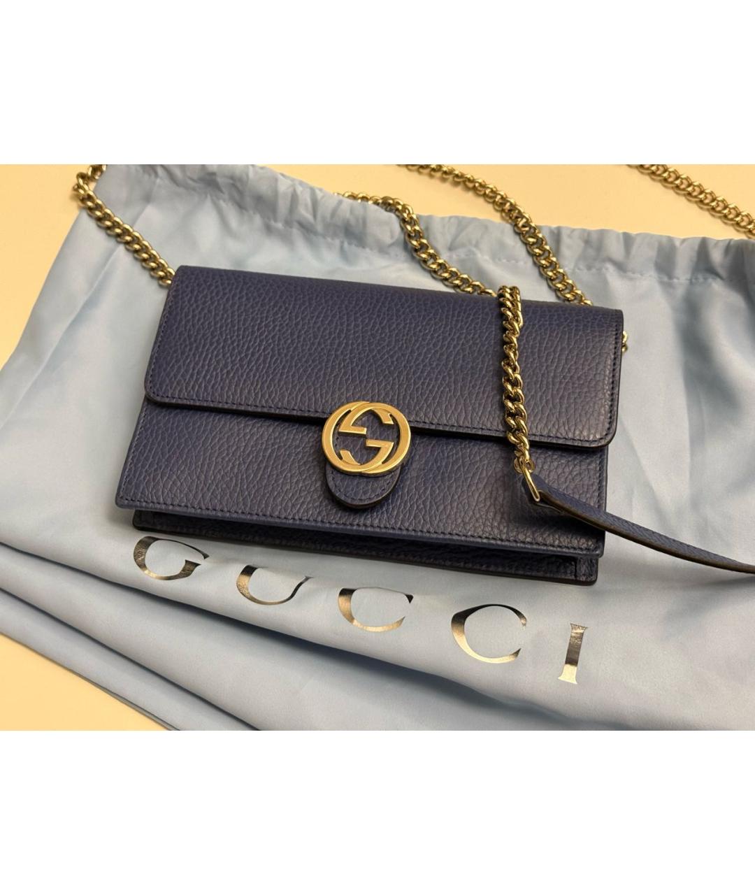 GUCCI Голубая кожаная сумка через плечо, фото 2