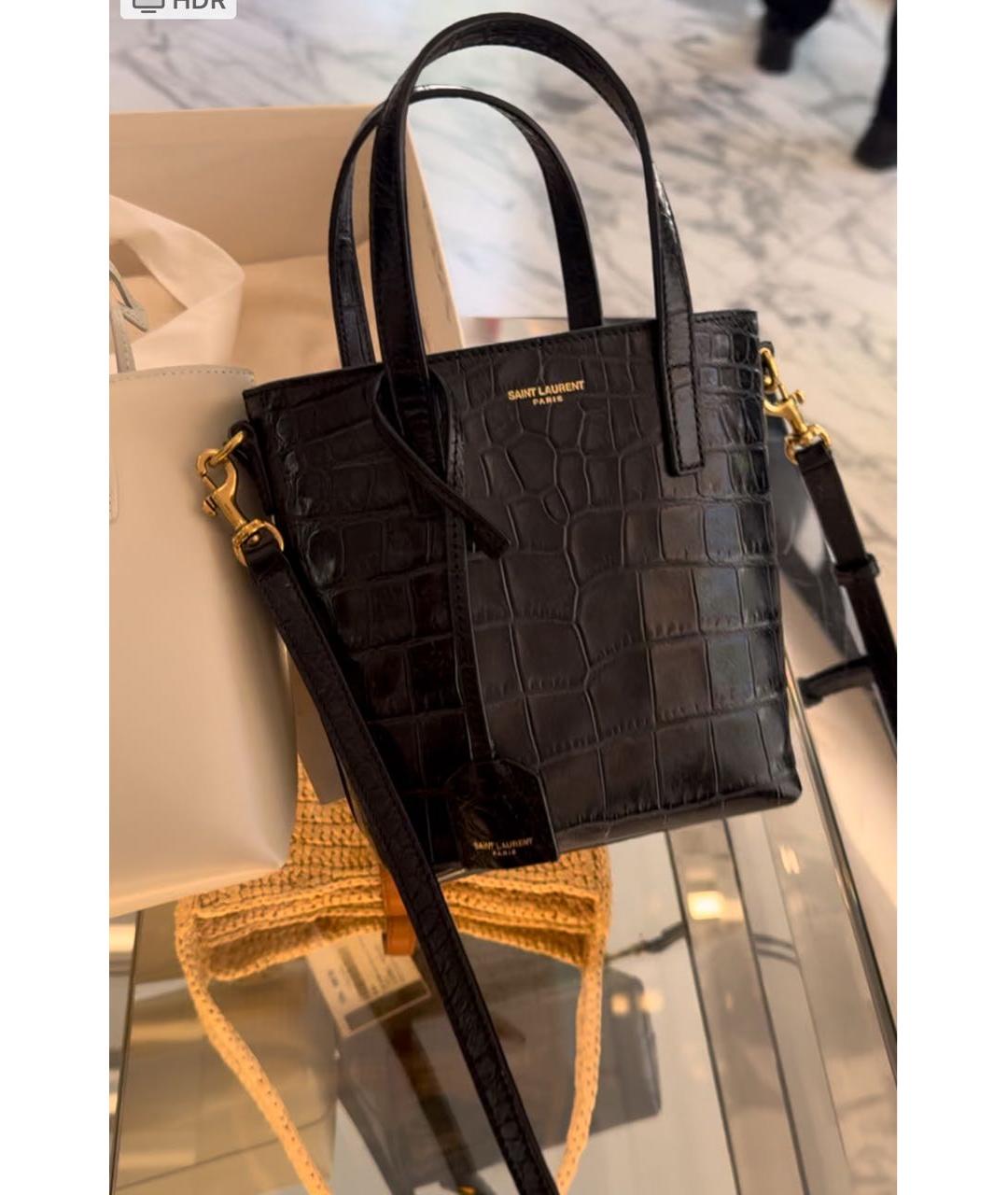 SAINT LAURENT Черная кожаная сумка с короткими ручками, фото 7