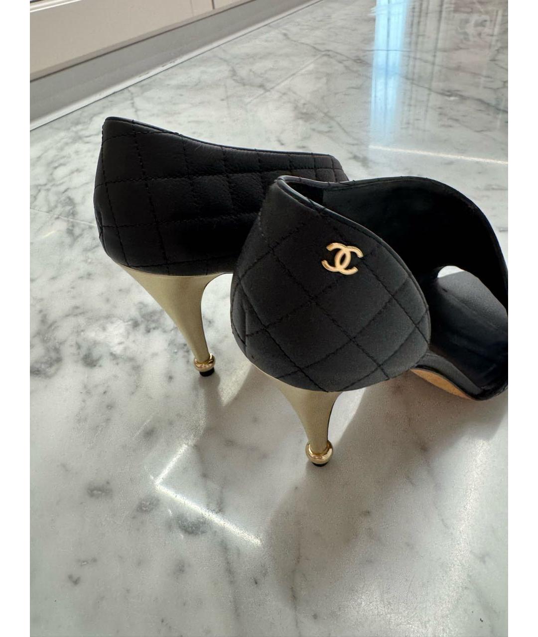 CHANEL Черные кожаные босоножки, фото 4