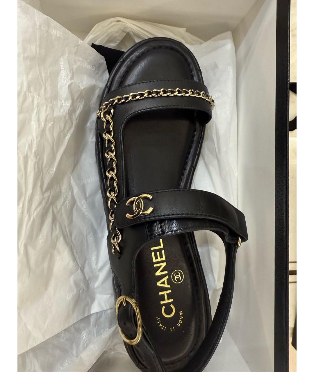 CHANEL Черные кожаные сандалии, фото 4