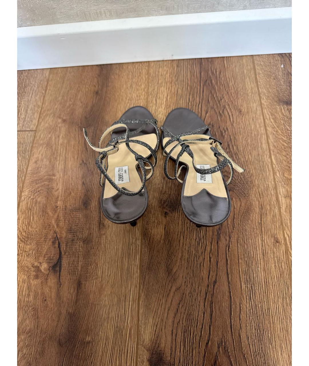 JIMMY CHOO Серебряные кожаные босоножки, фото 3