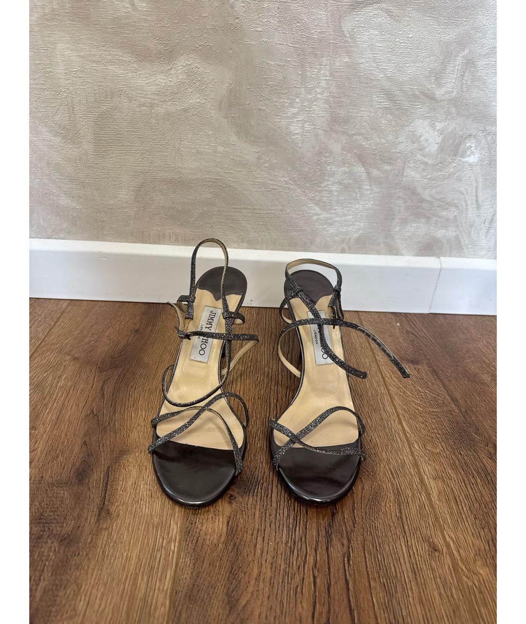 JIMMY CHOO Серебряные кожаные босоножки, фото 2
