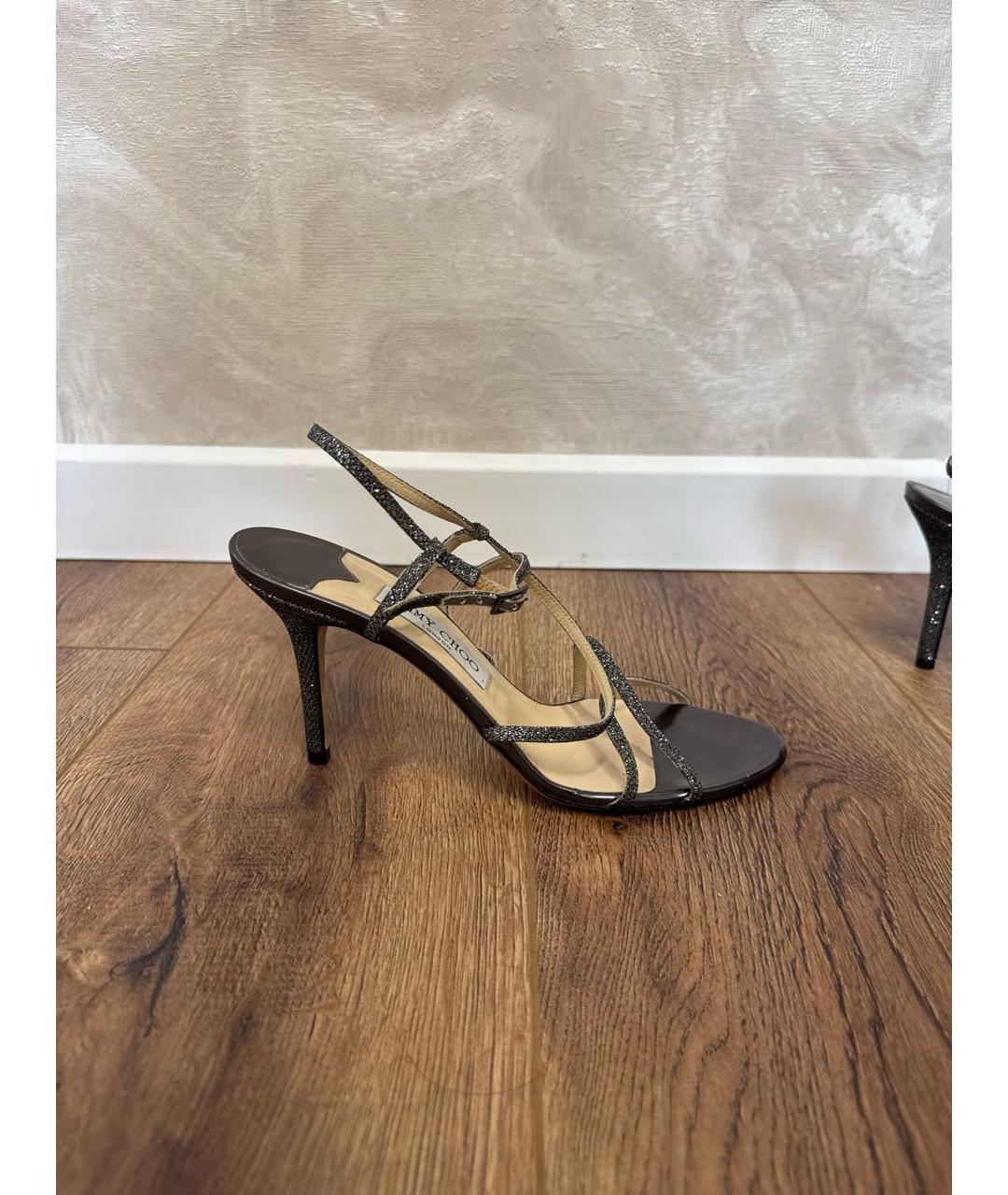 JIMMY CHOO Серебряные кожаные босоножки, фото 8