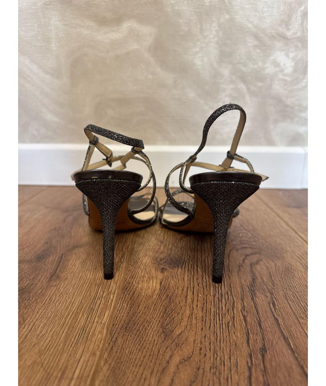 JIMMY CHOO Серебряные кожаные босоножки, фото 4