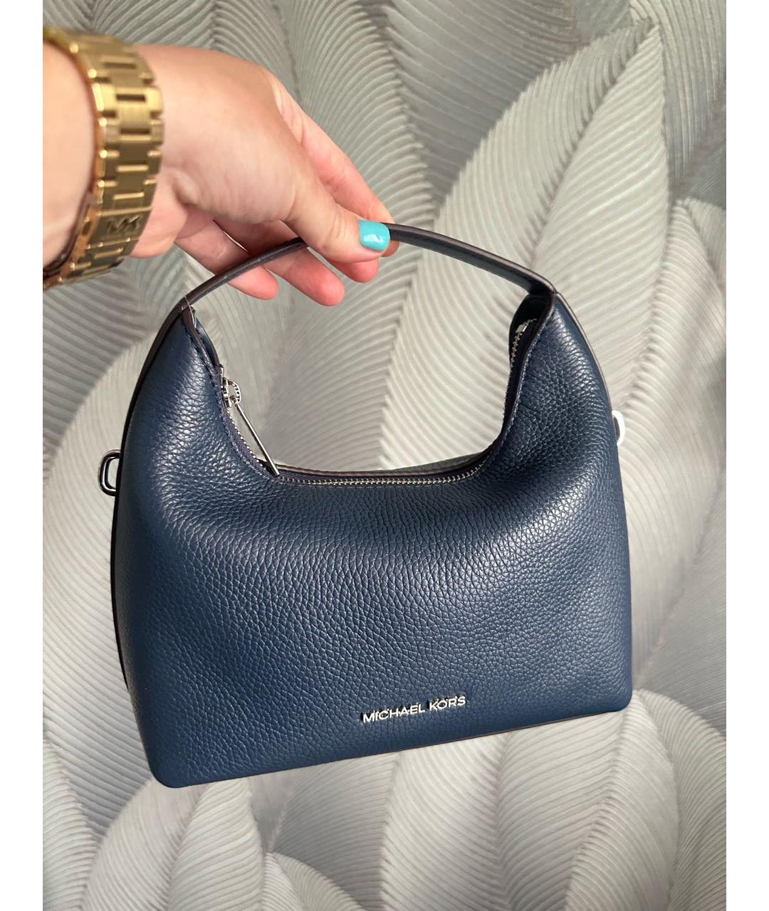 MICHAEL KORS Темно-синяя кожаная сумка через плечо, фото 7