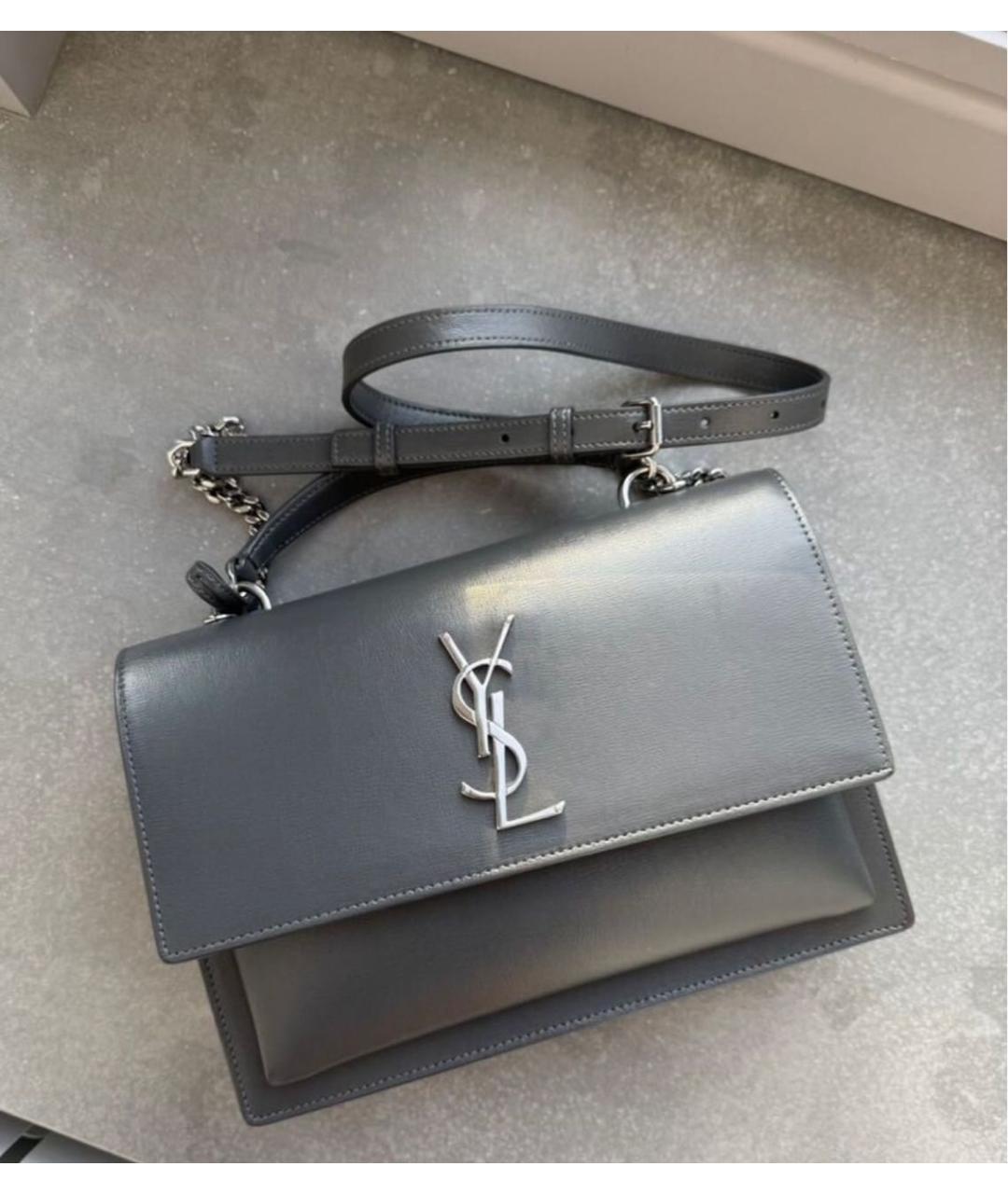 SAINT LAURENT Антрацитовая кожаная сумка через плечо, фото 5