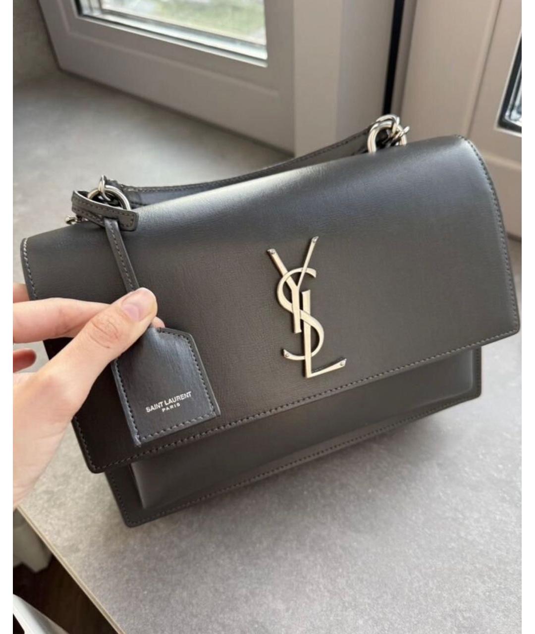 SAINT LAURENT Антрацитовая кожаная сумка через плечо, фото 2