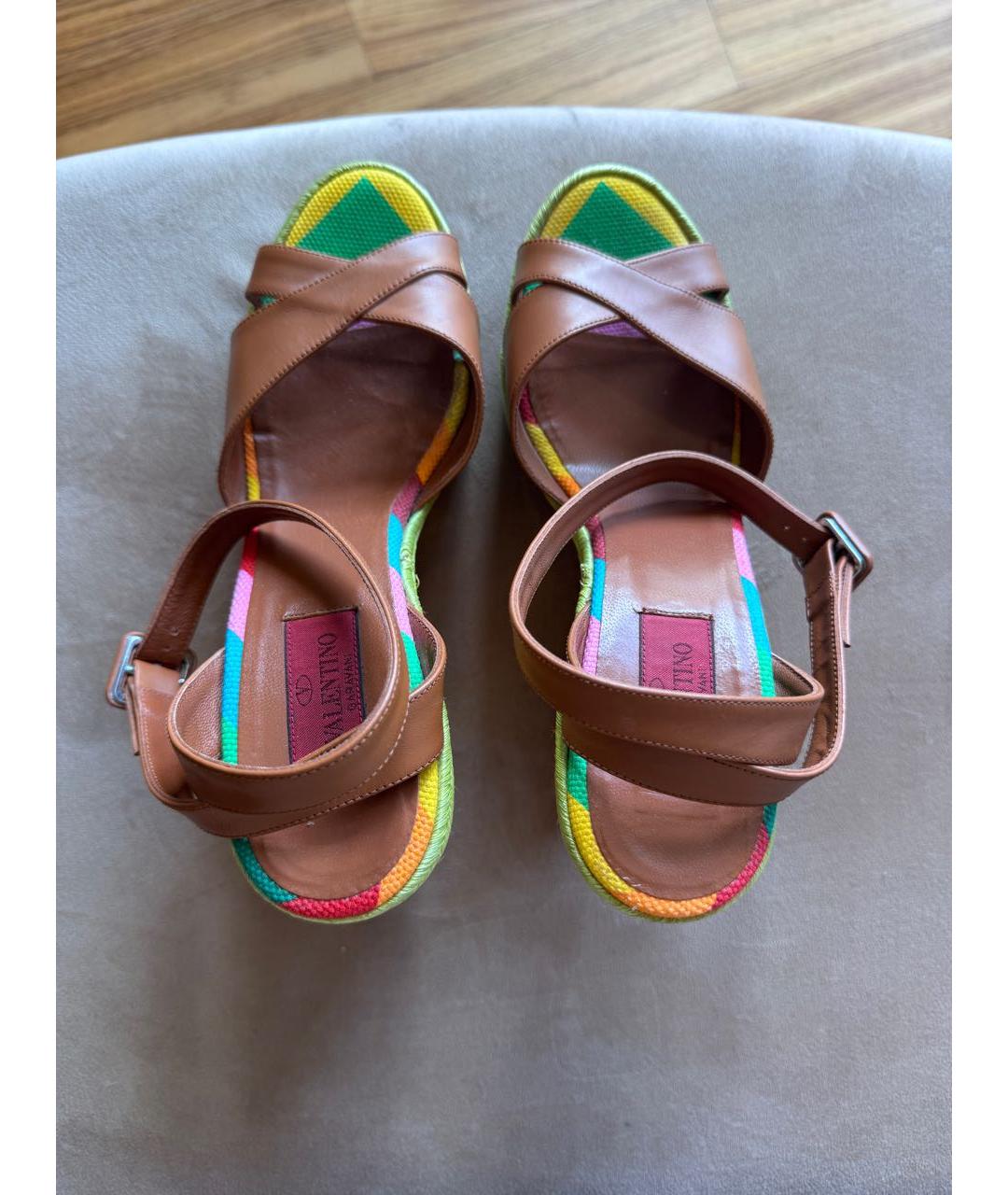 VALENTINO Коричневые кожаные босоножки, фото 3