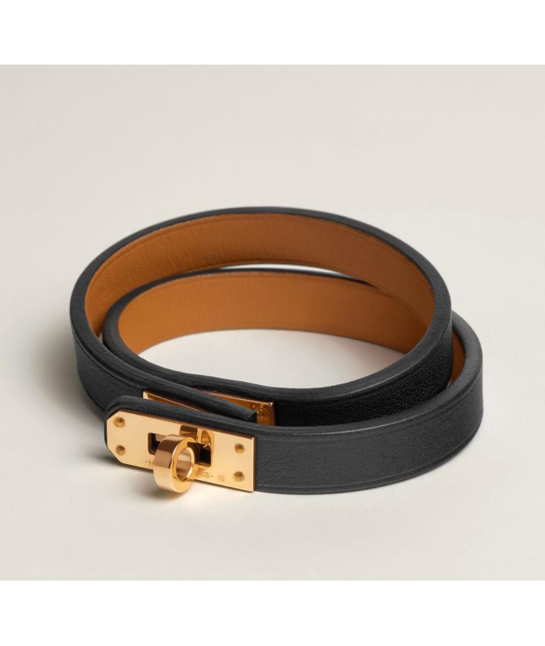 HERMES Черный кожаный браслет, фото 4