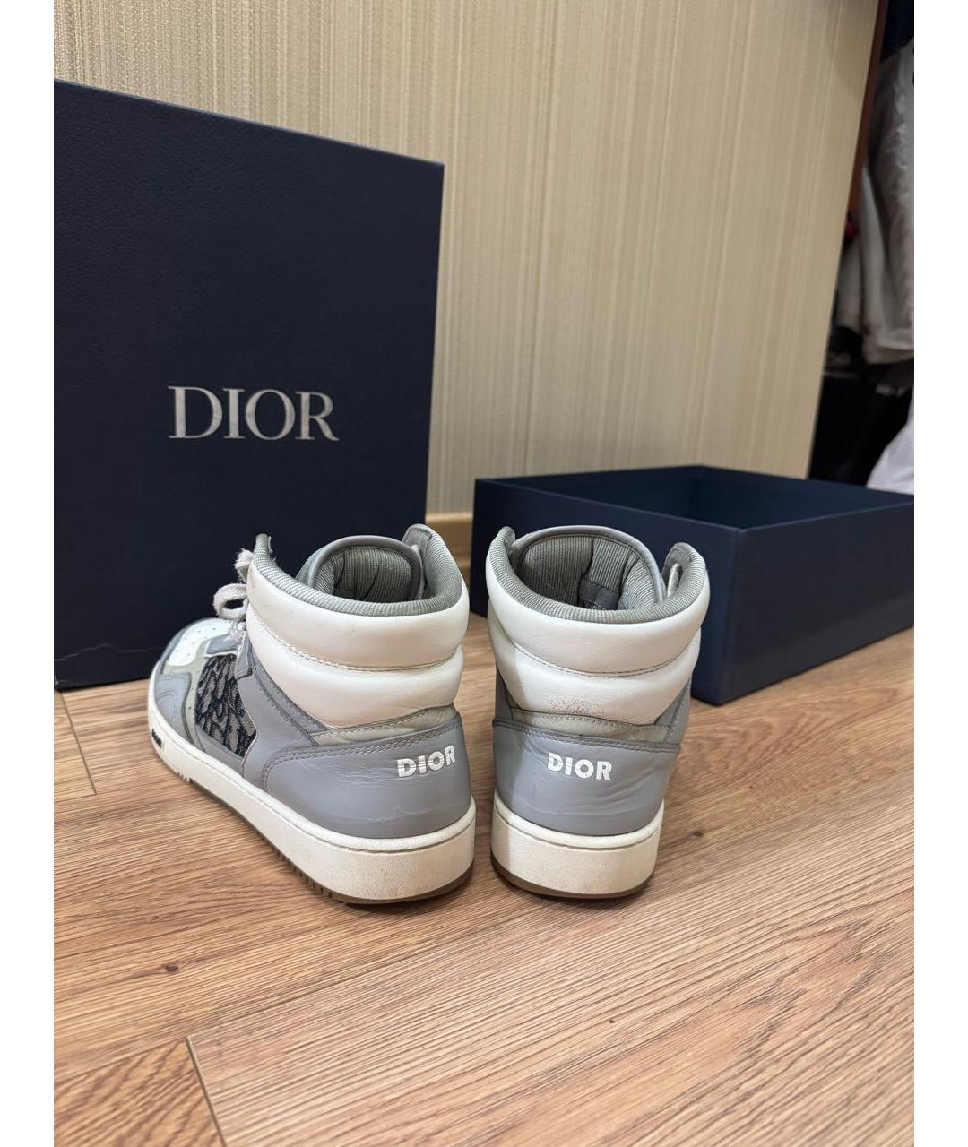 CHRISTIAN DIOR Серые кожаные высокие кроссовки / кеды, фото 4
