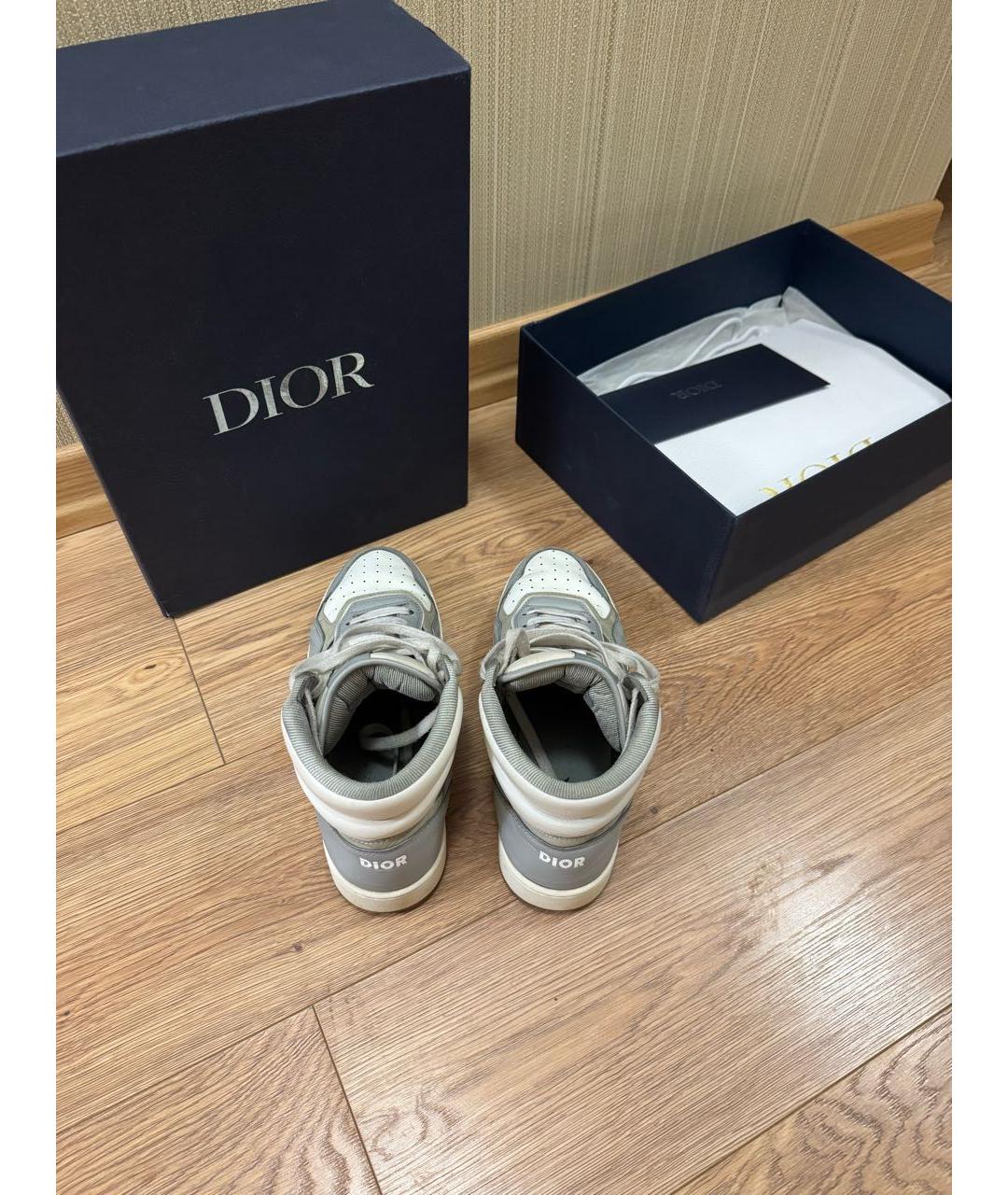 CHRISTIAN DIOR Серые кожаные высокие кроссовки / кеды, фото 3