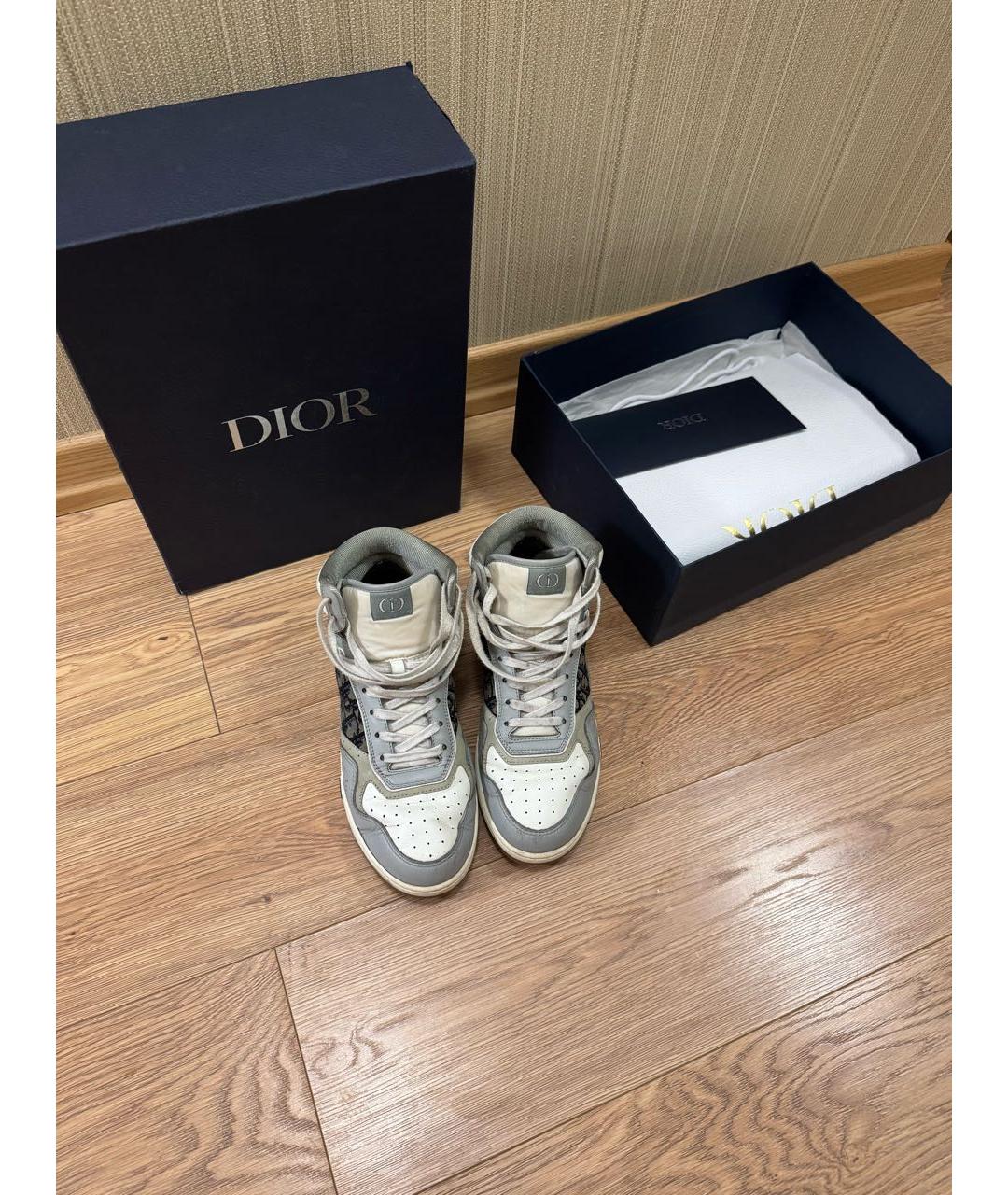 CHRISTIAN DIOR Серые кожаные высокие кроссовки / кеды, фото 2